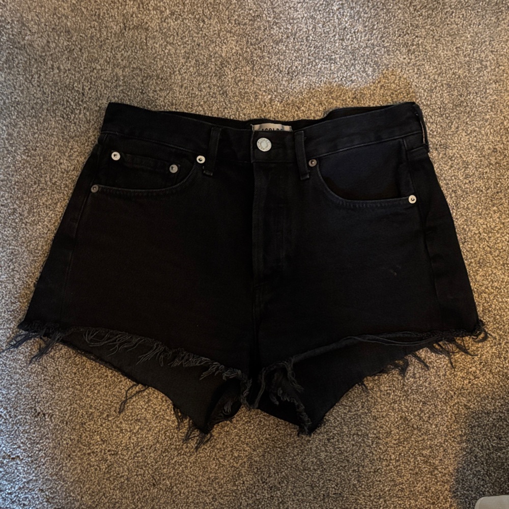 Agolde Black Frayed Hem Jean Shorts